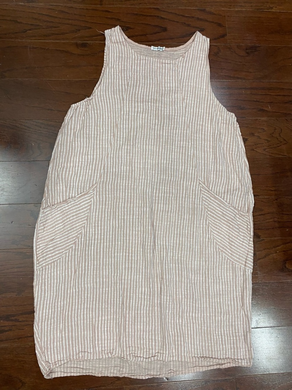 Pink Striped Maxi Dress Womens Lagenlook Sleeveless Travel Made In Italy Cotton